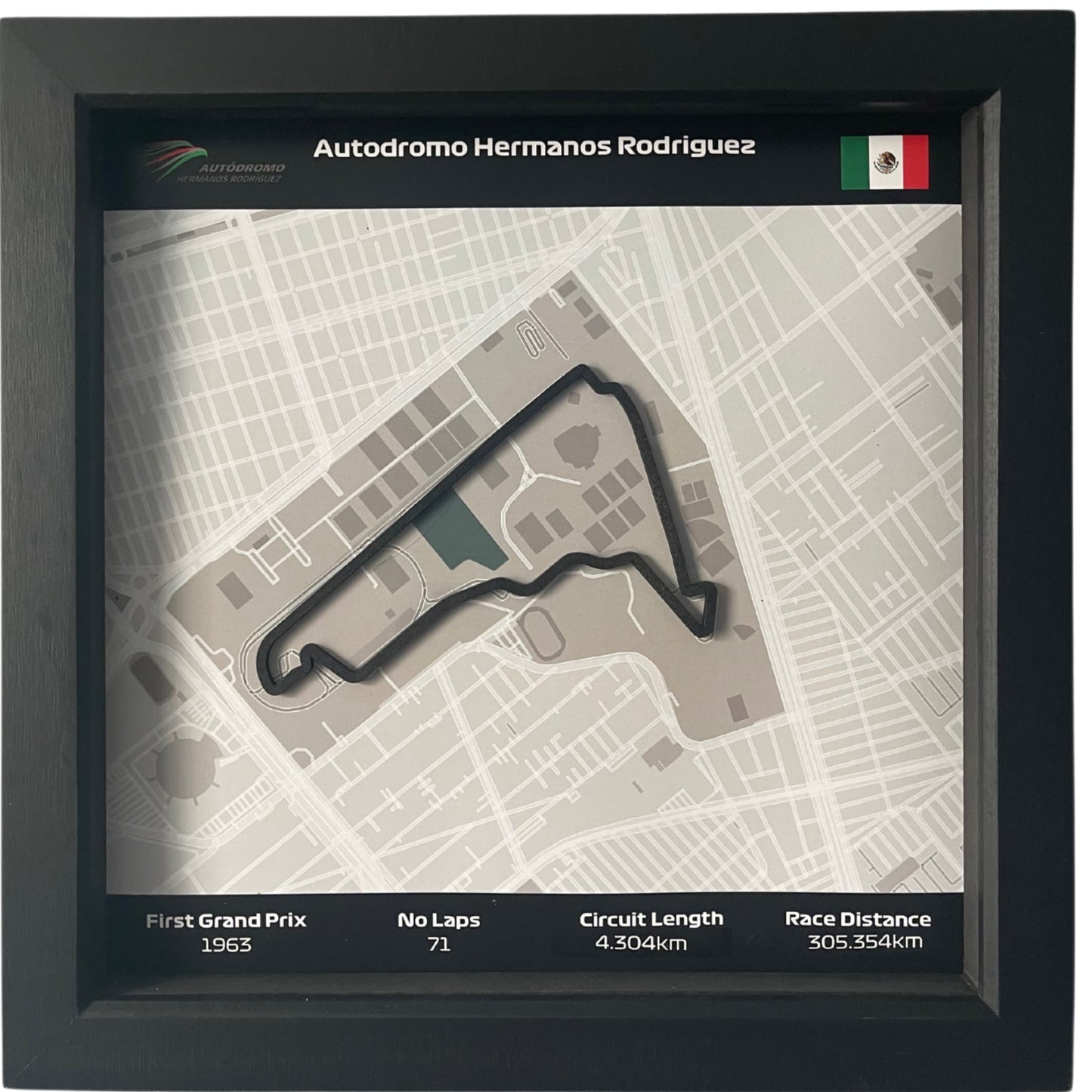 F1 2022 Circuit Map - Formula One Mexico City Track Wall Art in Black Square Frame Mexico Grand Prix