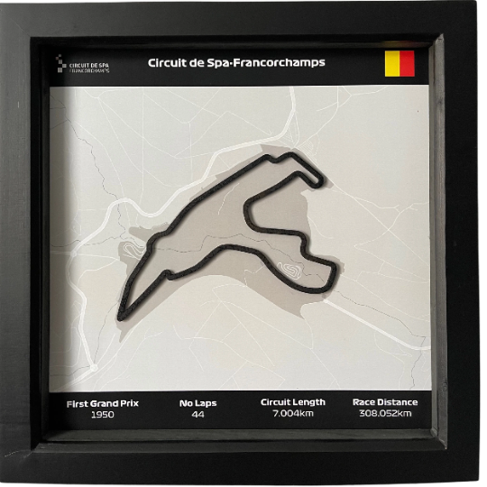 Spa Track Wall Art in Black Square Frame Belgian Grand Prix