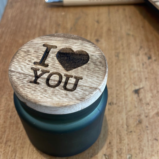 Custom candle small dark wood